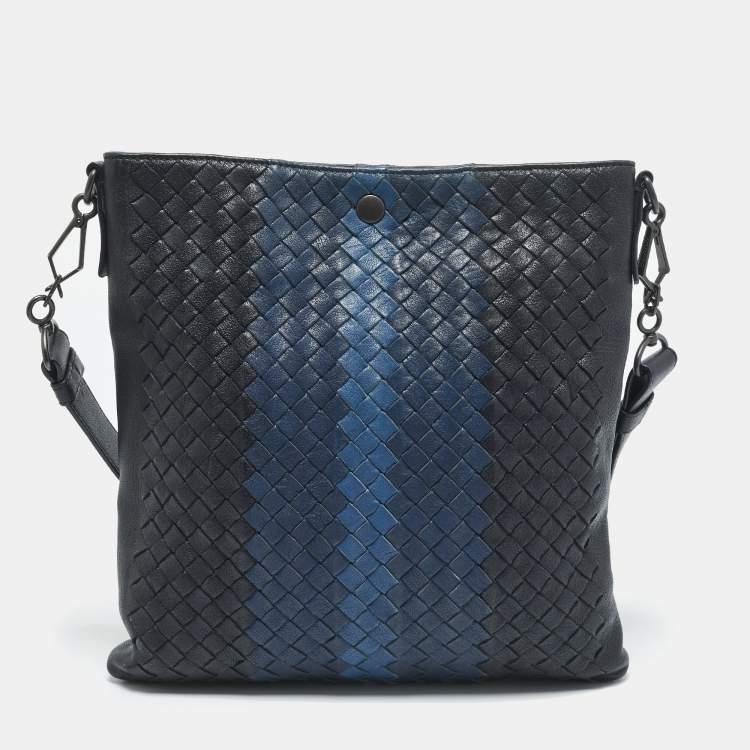 Pre Owned Bottega Veneta Tricolor Intrecciato Leather Messenger Bag