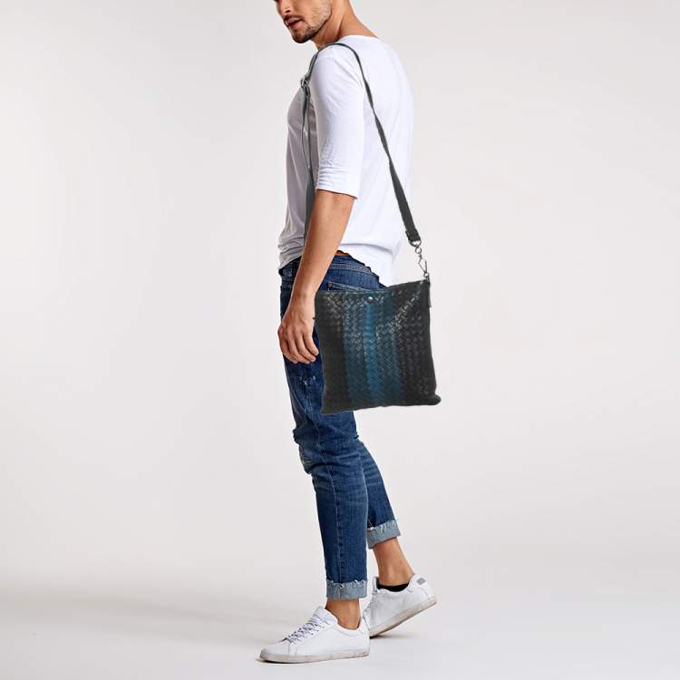 Pre Owned Bottega Veneta Tricolor Intrecciato Leather Messenger Bag