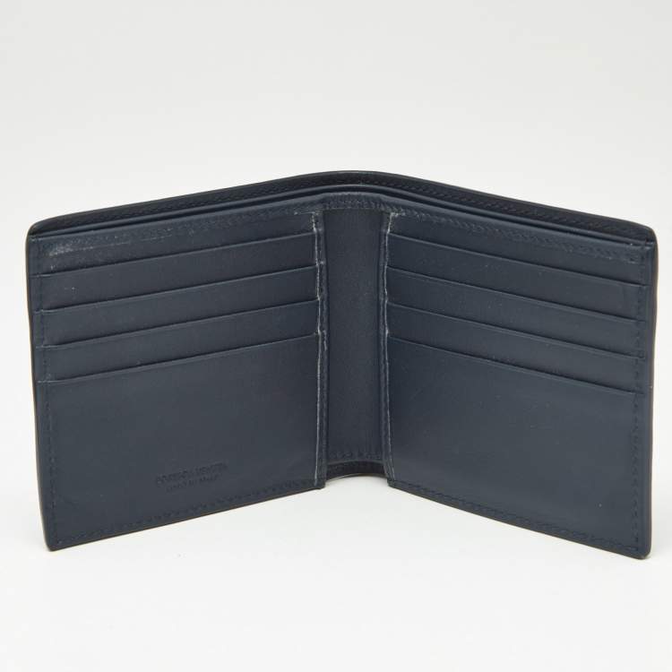 Pre Owned Bottega Veneta Navy Blue Intrecciato Leather Bifold Wallet