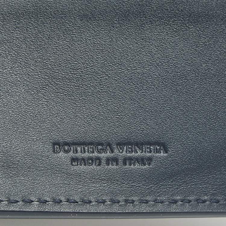 Pre Owned Bottega Veneta Navy Blue Intrecciato Leather Bifold Wallet