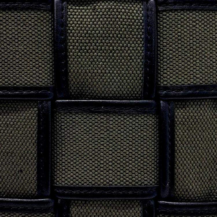 Pre Owned Bottega Veneta Black Green Canvas and Leather Cassette Phone Pouch