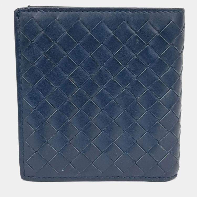 مملوكة مسبقًا Bottega Veneta Navy Blue Leather mesh bi-fold wallet