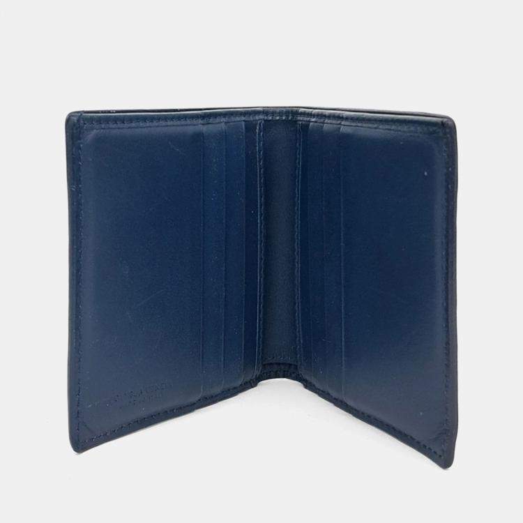 مملوكة مسبقًا Bottega Veneta Navy Blue Leather mesh bi-fold wallet
