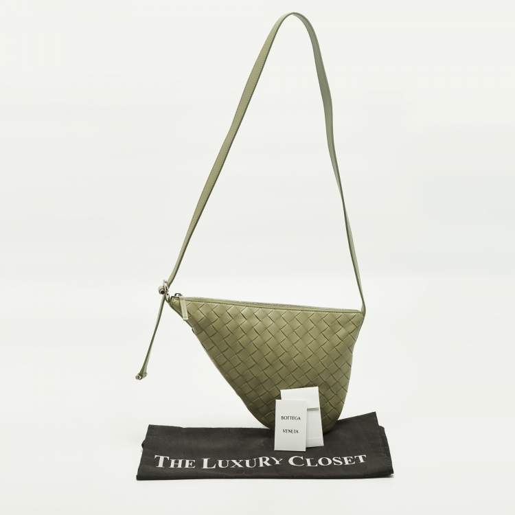 Pre Owned Bottega Veneta Virgule Travertine Intrecciato Leather Messenger Bag