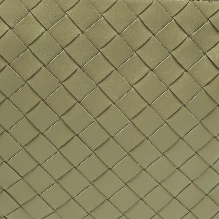 Pre Owned Bottega Veneta Virgule Travertine Intrecciato Leather Messenger Bag