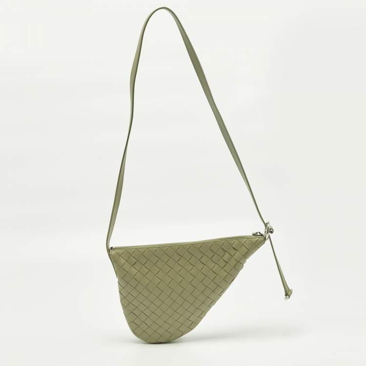 Pre Owned Bottega Veneta Virgule Travertine Intrecciato Leather Messenger Bag