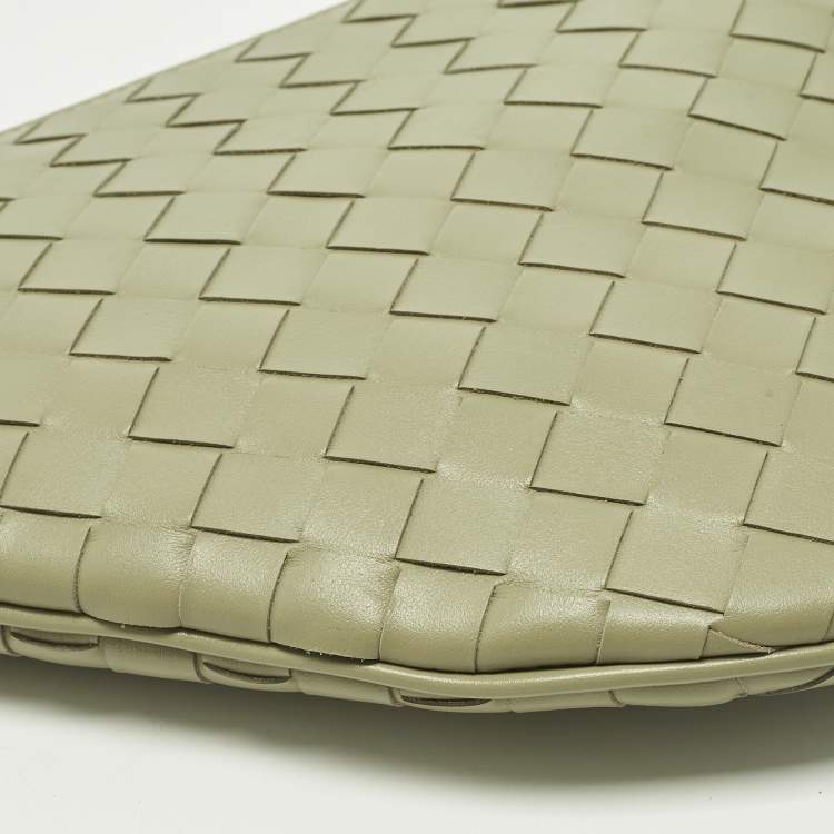 Pre Owned Bottega Veneta Virgule Travertine Intrecciato Leather Messenger Bag