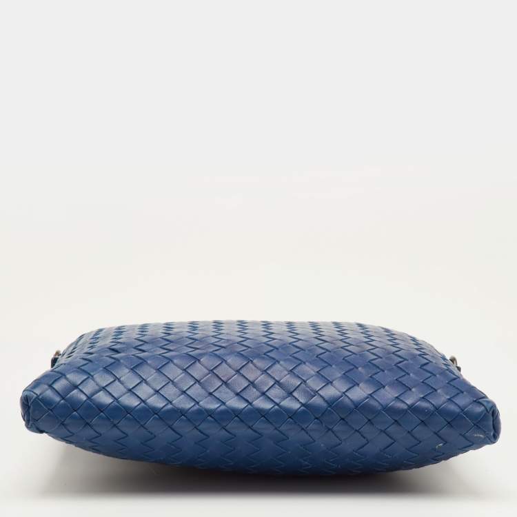 Pre Owned Bottega Veneta Blue Intrecciato Leather Messenger Bag