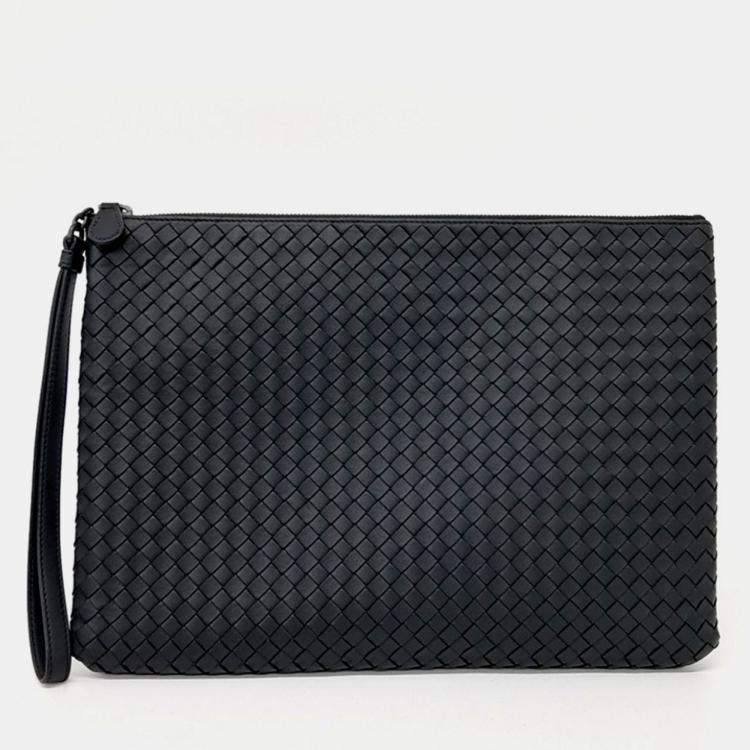 Pre Owned Bottega Veneta Black Leather mesh clutch