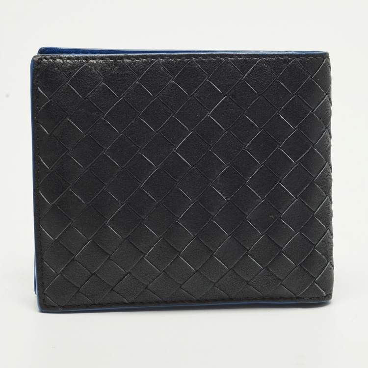 Pre Owned Bottega Veneta Black/Blue Intrecciato Leather Bifold Wallet