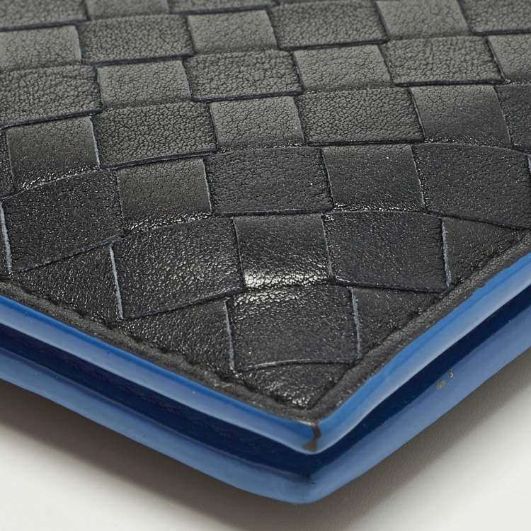 Pre Owned Bottega Veneta Black/Blue Intrecciato Leather Bifold Wallet