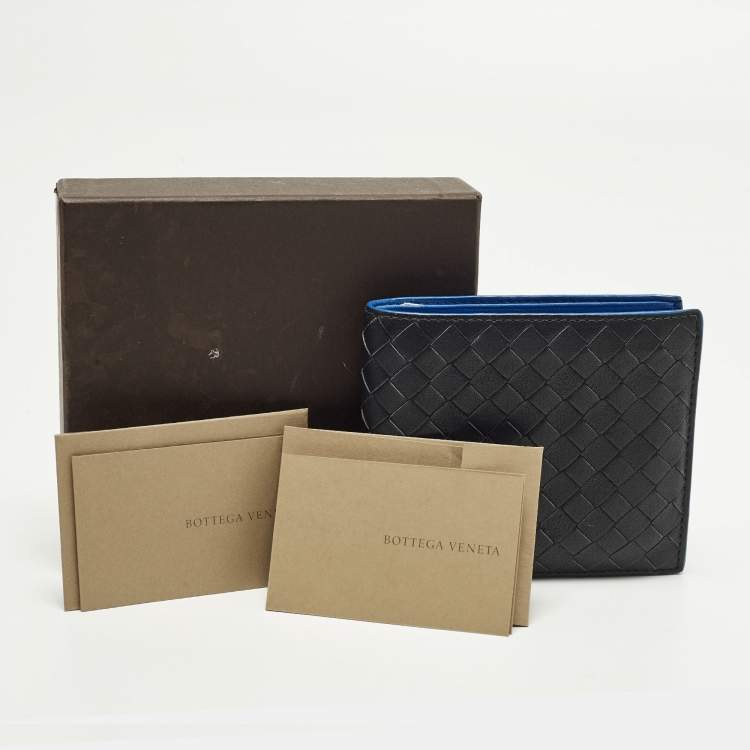 Pre Owned Bottega Veneta Black/Blue Intrecciato Leather Bifold Wallet