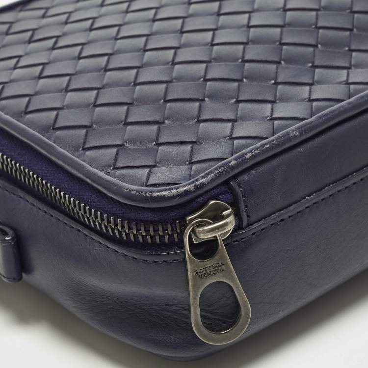 Pre Owned Bottega Veneta Navy Blue Intrecciato Leather Travel Zip Pouch