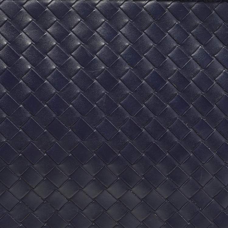 Pre Owned Bottega Veneta Navy Blue Intrecciato Leather Travel Zip Pouch