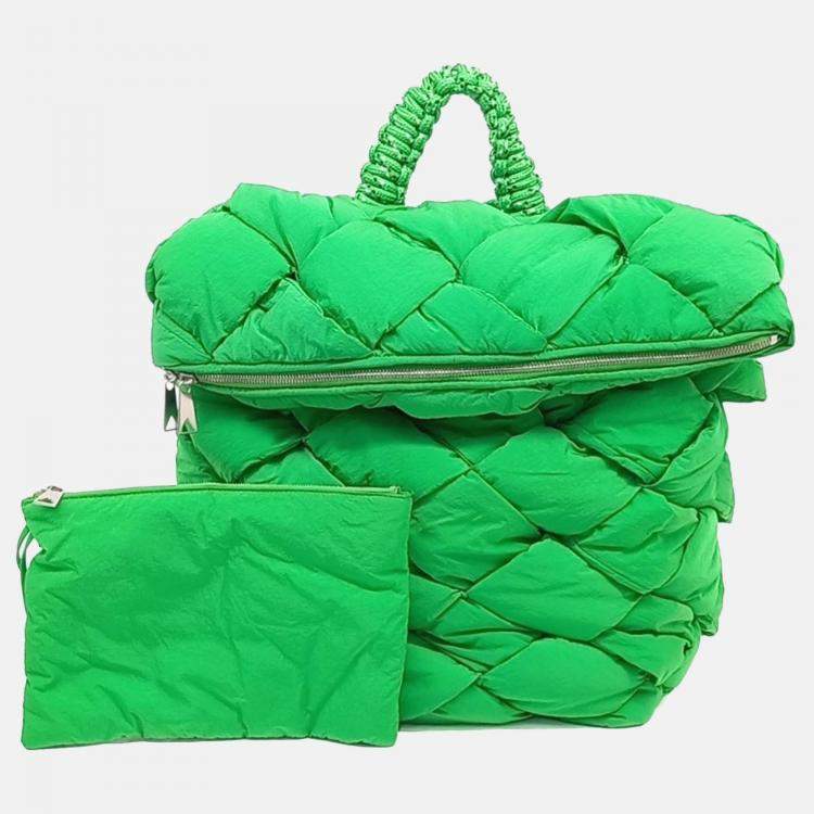 Pre Owned Bottega Veneta Green Fabric Cassette Backpack