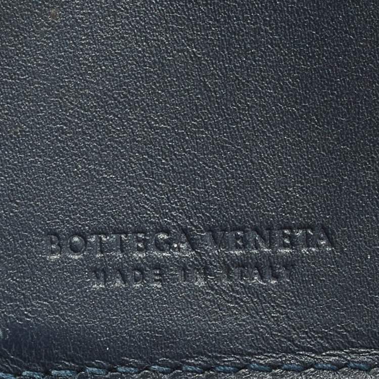 Pre Owned Bottega Veneta Navy Blue Intrecciato Leather Bifold Wallet