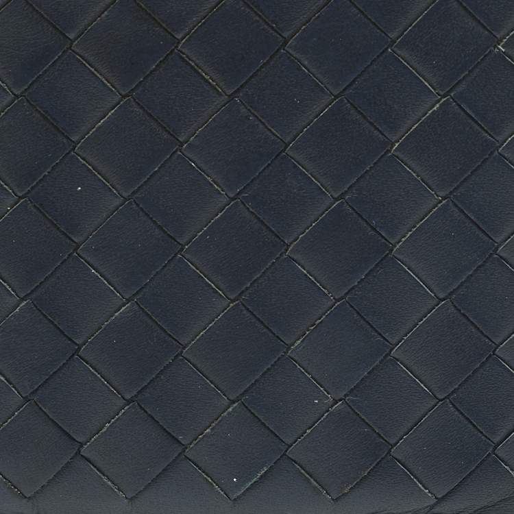 Pre Owned Bottega Veneta Navy Blue Intrecciato Leather Bifold Wallet