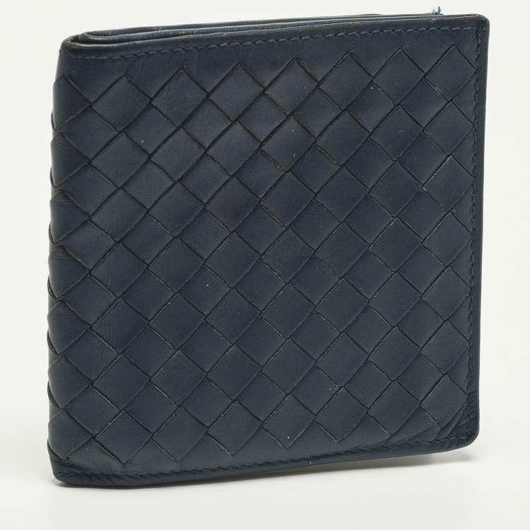 Pre Owned Bottega Veneta Navy Blue Intrecciato Leather Bifold Wallet