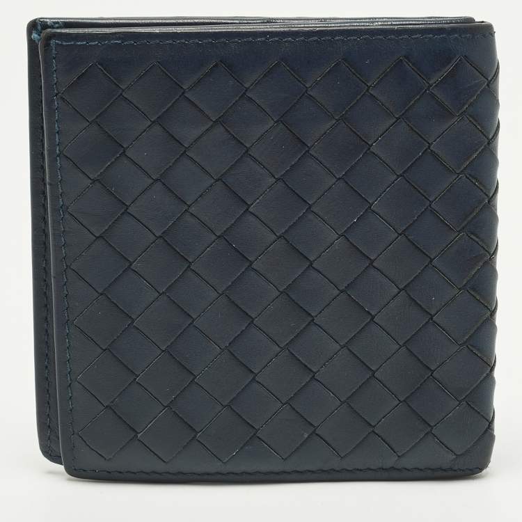 Pre Owned Bottega Veneta Navy Blue Intrecciato Leather Bifold Wallet