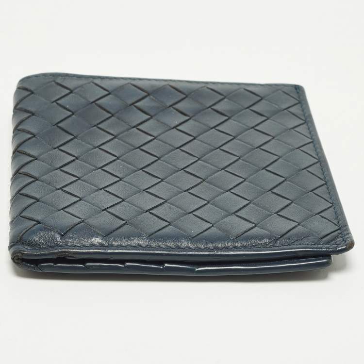 Pre Owned Bottega Veneta Navy Blue Intrecciato Leather Bifold Wallet