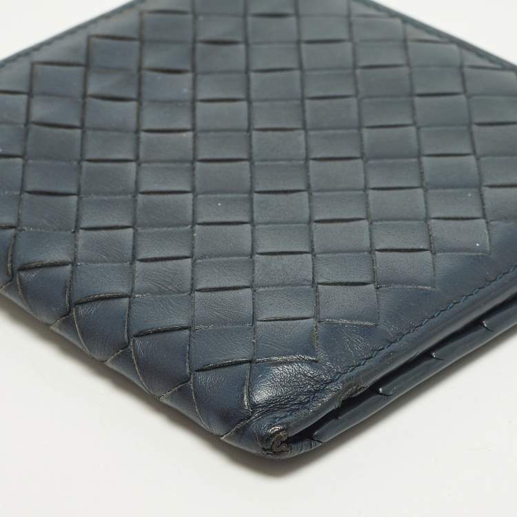 Pre Owned Bottega Veneta Navy Blue Intrecciato Leather Bifold Wallet