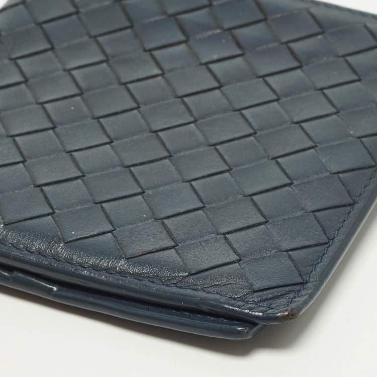 Pre Owned Bottega Veneta Navy Blue Intrecciato Leather Bifold Wallet