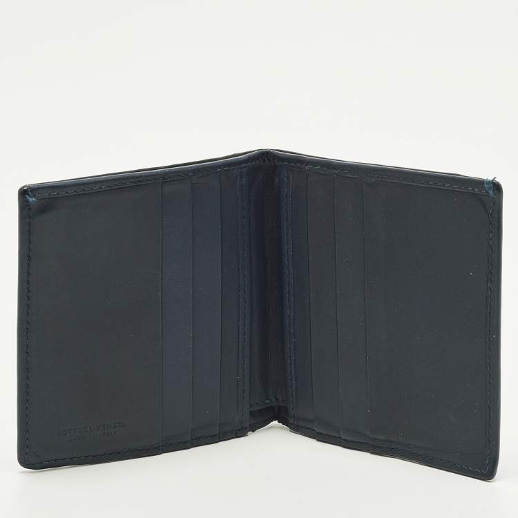 Pre Owned Bottega Veneta Navy Blue Intrecciato Leather Bifold Wallet