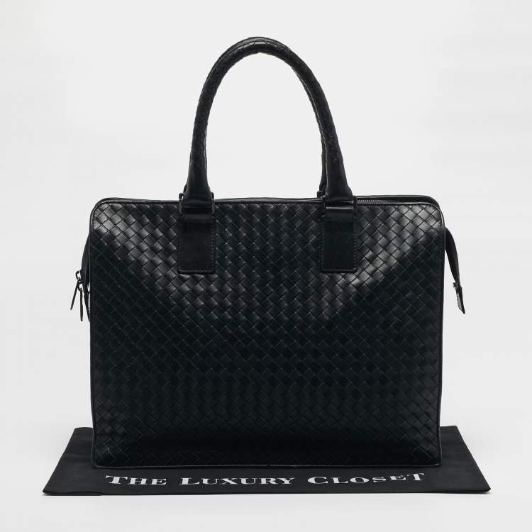 مملوكة مسبقًا حقيبة عمل بوتيغا فينيتا جلد إنتريشياتو سوداء بسحاب