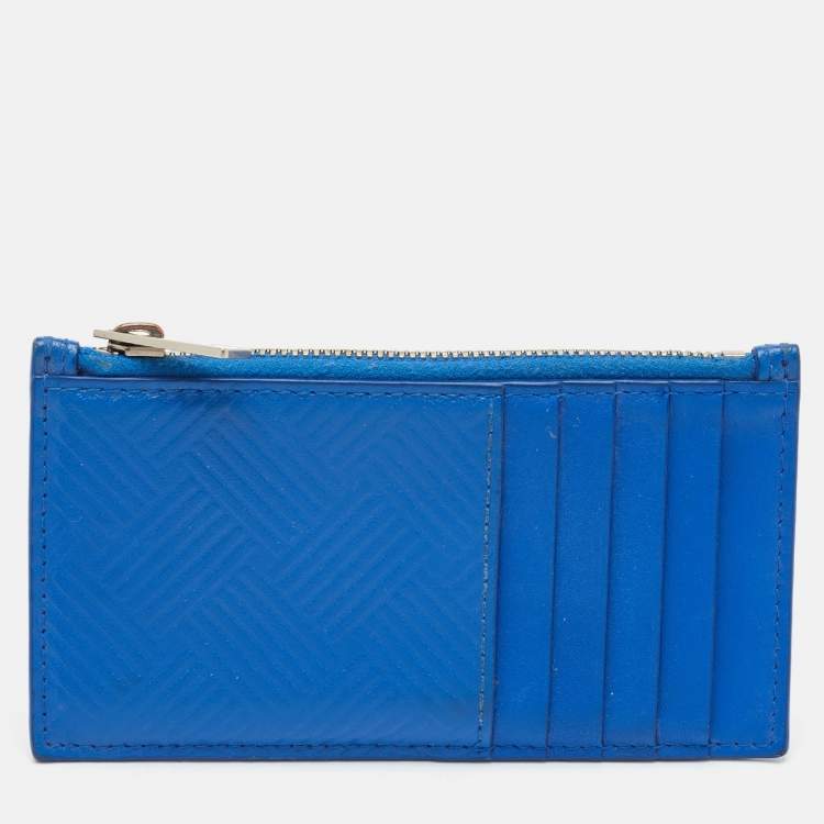 Pre Owned Bottega Veneta Blue Leather Zip Card Case