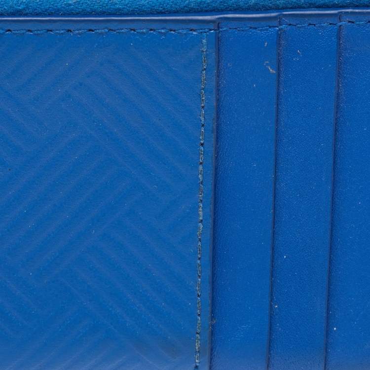 Pre Owned Bottega Veneta Blue Leather Zip Card Case