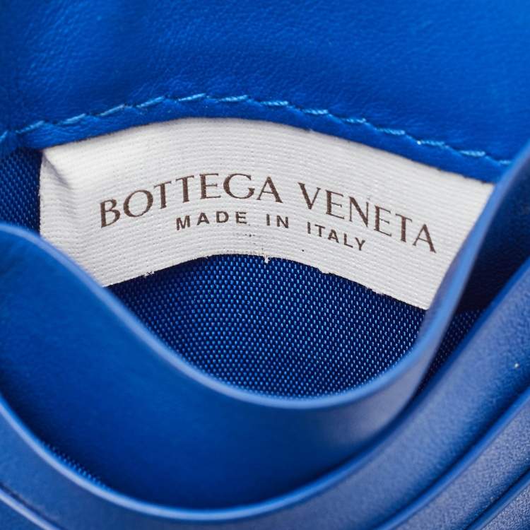 Pre Owned Bottega Veneta Blue Leather Zip Card Case