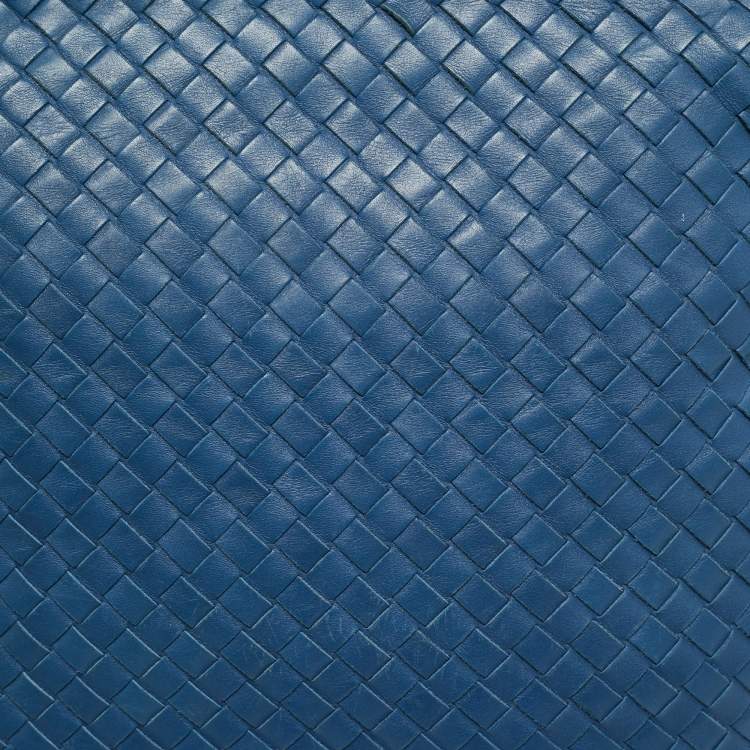 Pre Owned Bottega Veneta Blue/Black Intrecciato Leather Messenger Bag