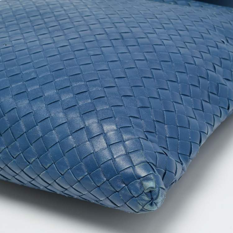 Pre Owned Bottega Veneta Blue/Black Intrecciato Leather Messenger Bag