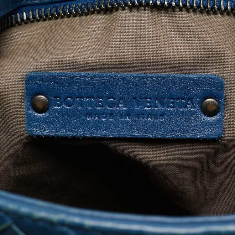 Pre Owned Bottega Veneta Blue/Black Intrecciato Leather Messenger Bag