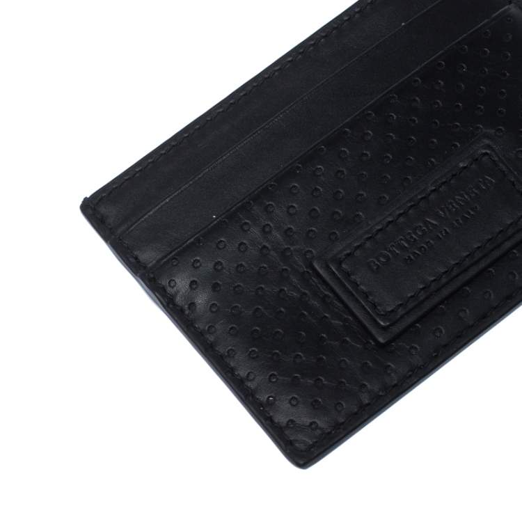 Pre Owned Bottega Veneta Black Perforated Leather Leggero Card Holder