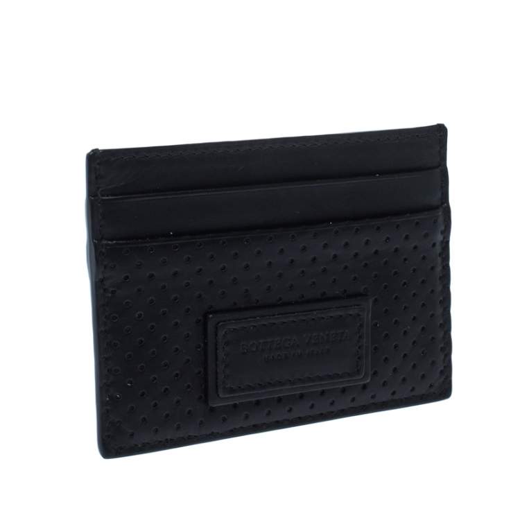 Pre Owned Bottega Veneta Black Perforated Leather Leggero Card Holder