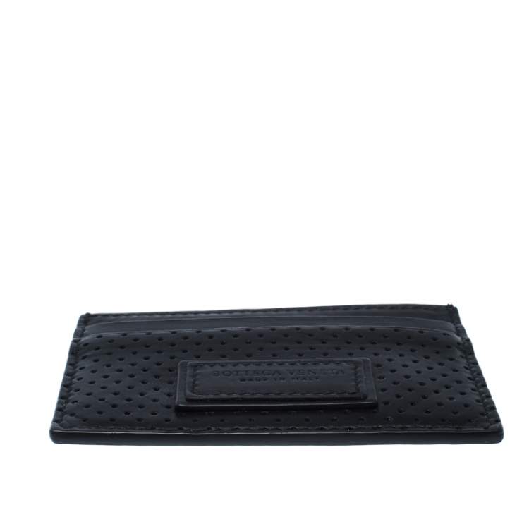 Pre Owned Bottega Veneta Black Perforated Leather Leggero Card Holder