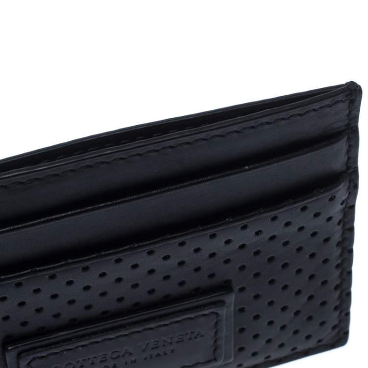 Pre Owned Bottega Veneta Black Perforated Leather Leggero Card Holder