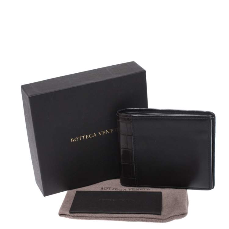 Pre Owned Bottega Veneta Dark Brown Leather and Alligator Bifold Wallet