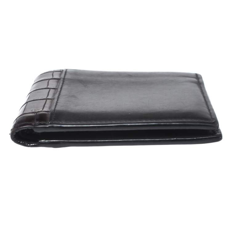 Pre Owned Bottega Veneta Dark Brown Leather and Alligator Bifold Wallet
