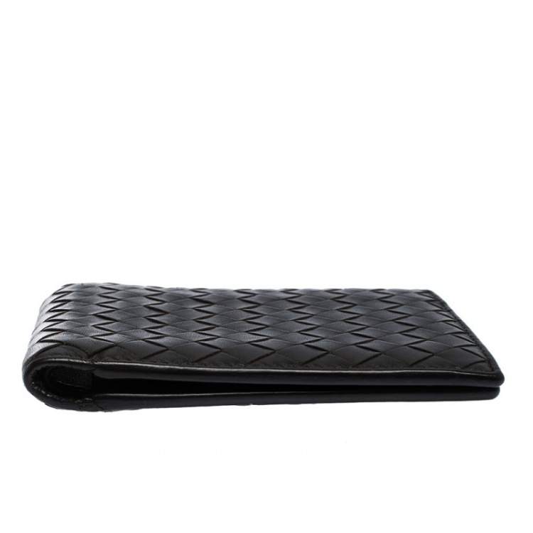 Pre Owned Bottega Veneta Dark Brown Intrecciato Leather Bifold Wallet