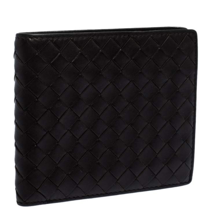 Pre Owned Bottega Veneta Dark Brown Intrecciato Leather Bifold Wallet