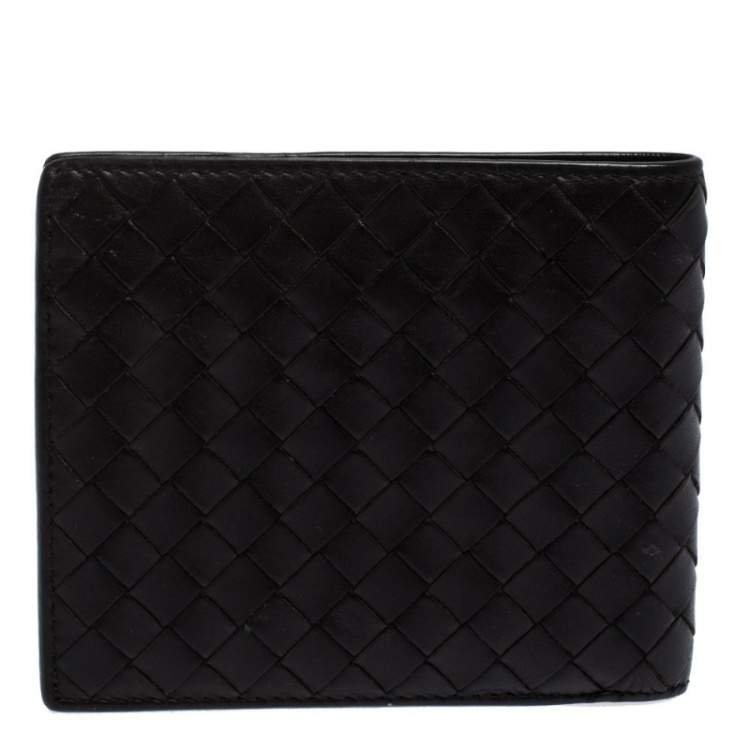 Pre Owned Bottega Veneta Dark Brown Intrecciato Leather Bifold Wallet