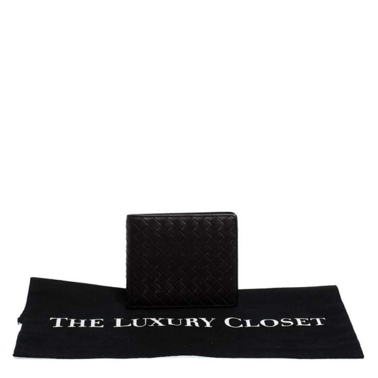 Pre Owned Bottega Veneta Dark Brown Intrecciato Leather Bifold Wallet