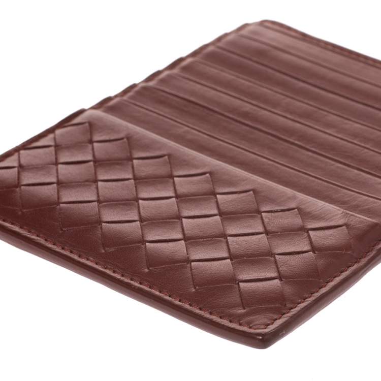 Pre Owned Bottega Veneta Rouille/Rust Intrecciato Leather Card Holder 8CC