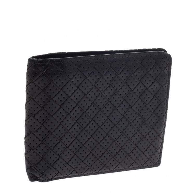Pre Owned Bottega Veneta Dark Brown Intrecciato Leather Bifold Wallet