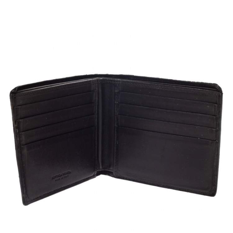 Pre Owned Bottega Veneta Dark Brown Intrecciato Leather Bifold Wallet
