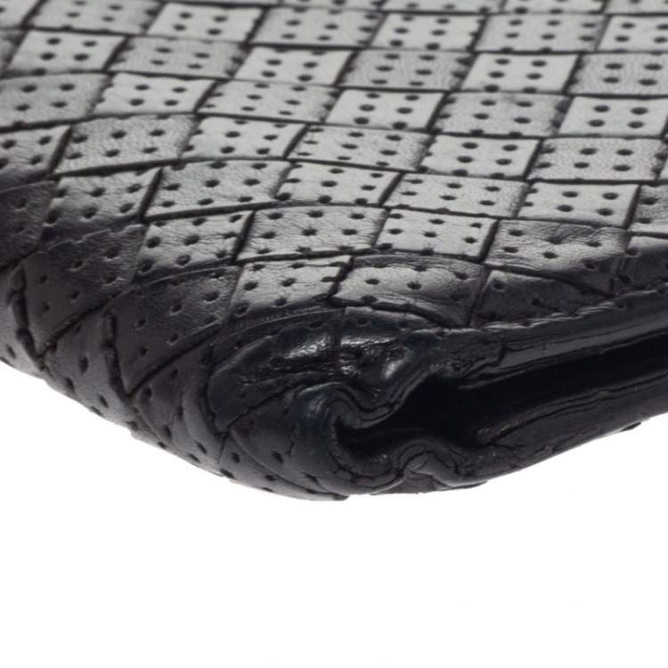 Pre Owned Bottega Veneta Dark Brown Intrecciato Leather Bifold Wallet
