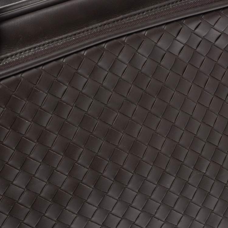 Pre Owned Bottega Veneta Dark Brown Intrecciato Leather VN Carry On Briefcase