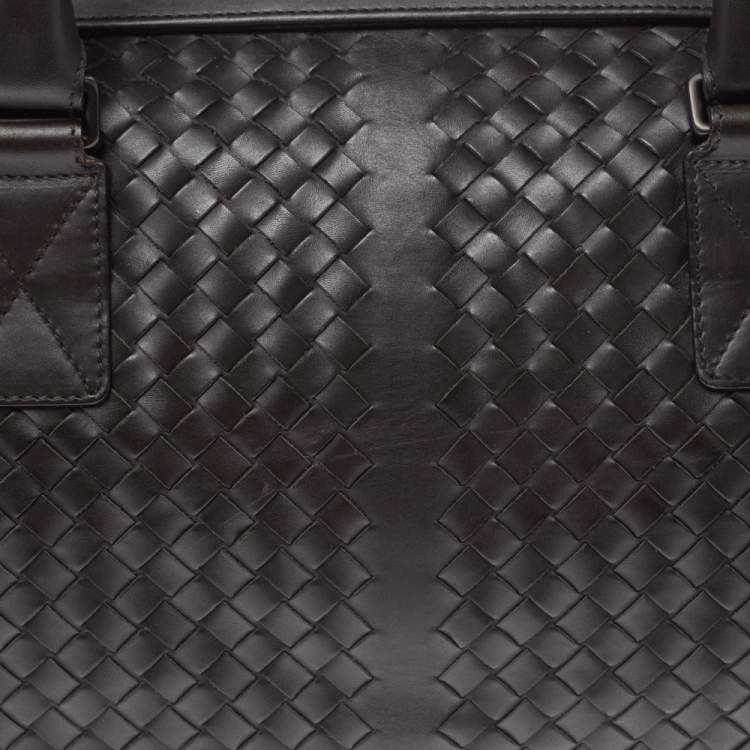 Pre Owned Bottega Veneta Dark Brown Intrecciato Leather VN Duffle Bag